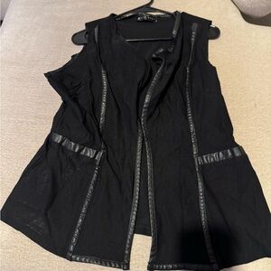 Black Sleeveless Vest with Leather Trim